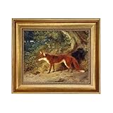 Schooner Bay Co. - Fox and Feathers 8 x 10” Oil Painting Print on Canvas Gold Frame Home Wall Art Décor Equestrian Horse Fox Hunting Sporting Ready To Hang
