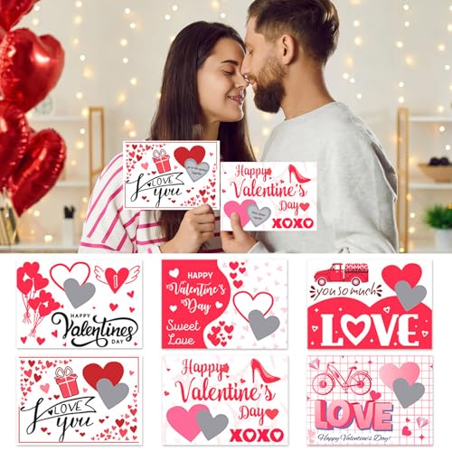 Ncozwo 6 Pcs Pink Valentines Day Scratch Off Cards with Stickers Love Heart Themed Naughty Nice DIY Kit Romantic Greeting Card for Wedding Engagement Anniversary Party Supplies