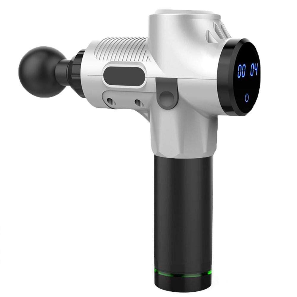 Massaggiatore per massaggio Pistola per fascia Sport Terapia Massaggiatore muscolare Rilassamento del corpo Sollievo dal dolore Massaggiatore dimagrante modellante con display LCD-001 Argento