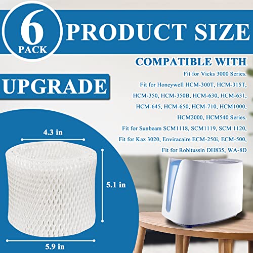 Wf2 Humidifier Filter Replacement For Vicks Kaz Humidifier Starry Night Cool Mist V3500N V3700 V3100 V3900 Sunbeam 1118 1119 Series Honeywell Hcm-300T Hcm-350 Wa-8D Enviracaire Ecm-500-6 Pack #TOP2