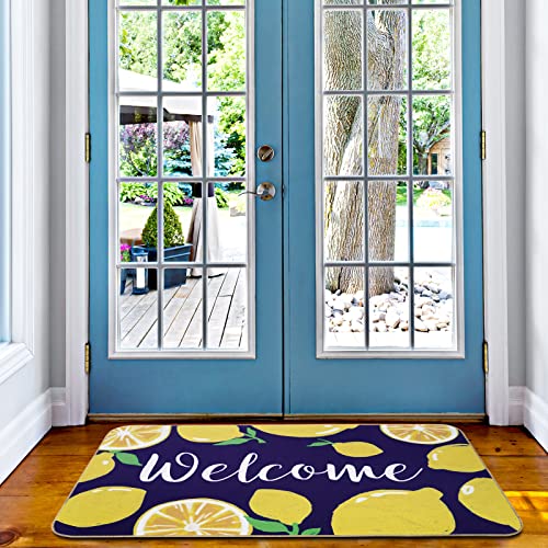 Anydesign Lemon Welcome Door Mat Summer Front Doormat With Anti-Slip Rubber Back Blue Yellow Lemon Felt Floor Mat Entrance Entryway Rugs For Indoor Outdoor Home Kitchen Decoration, 17 X 29 Inch #TOP5