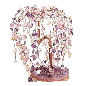 15cm Hänge Draht-Bäumchen auf Amethyst Heilstein Druse, Lila Glücksbaum | Edelstein-Baum
