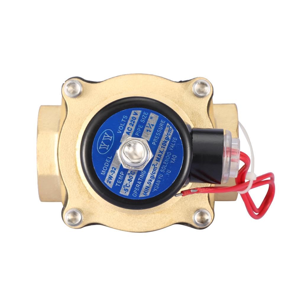 Jadeshay Elettrovalvola,DN32 Elettrica Valvola Elettrovalvola in Ottone AC220V 2 Vie Solenoid Valvole Normalmente Chiusa 1-1/4 Pollice per Controllo Acqua
