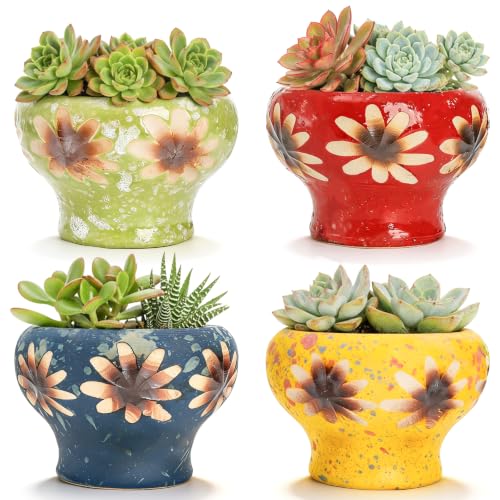 Prygew 4 Inch Small Succulent Planters, Set of 4