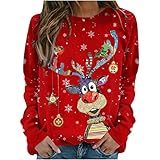 2021 Sudadera Cuello Redondo para Mujer Navidad,Moda Manga Larga Jersey Casual Alce impresión navideño Suéter Otoño Invierno Primavera Suelto Tops Tumblr Suéter Blusa Abrigo Deportiva