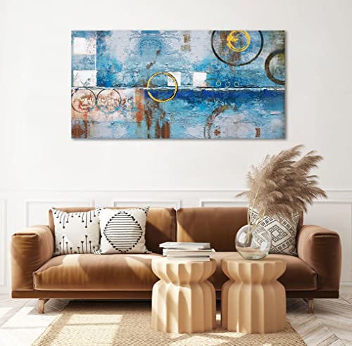 Ardemy Abstract Wall Art Geometric Blue Teal Painting Modern Artwork, Large Size Framed 60"X30" Textured Picture For Living Room Bedroom Dinning Room Bathroom Home Office Wall Decor Original Design #TOP1