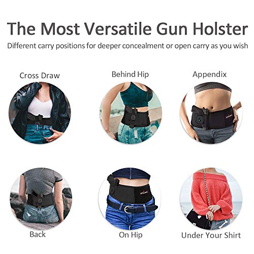 Acelane Belly Band Holster for Concealed Carry Abdominal Band Gun Holster Tactical Elastic Waist Pistols Adjustable Belly Wrap IWB OWB Mag Pouch Fits Firearm Handgun Revolvers for Men & Women