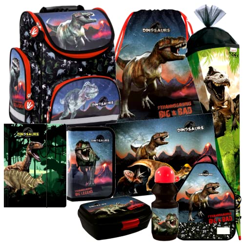 Dinosaurier Dino 9 Teile Set Schulranzen RANZEN Tasche TORNISTER SCHULTÜTE 85 cm Federmappe mit Sticker von Kids4shop Cover