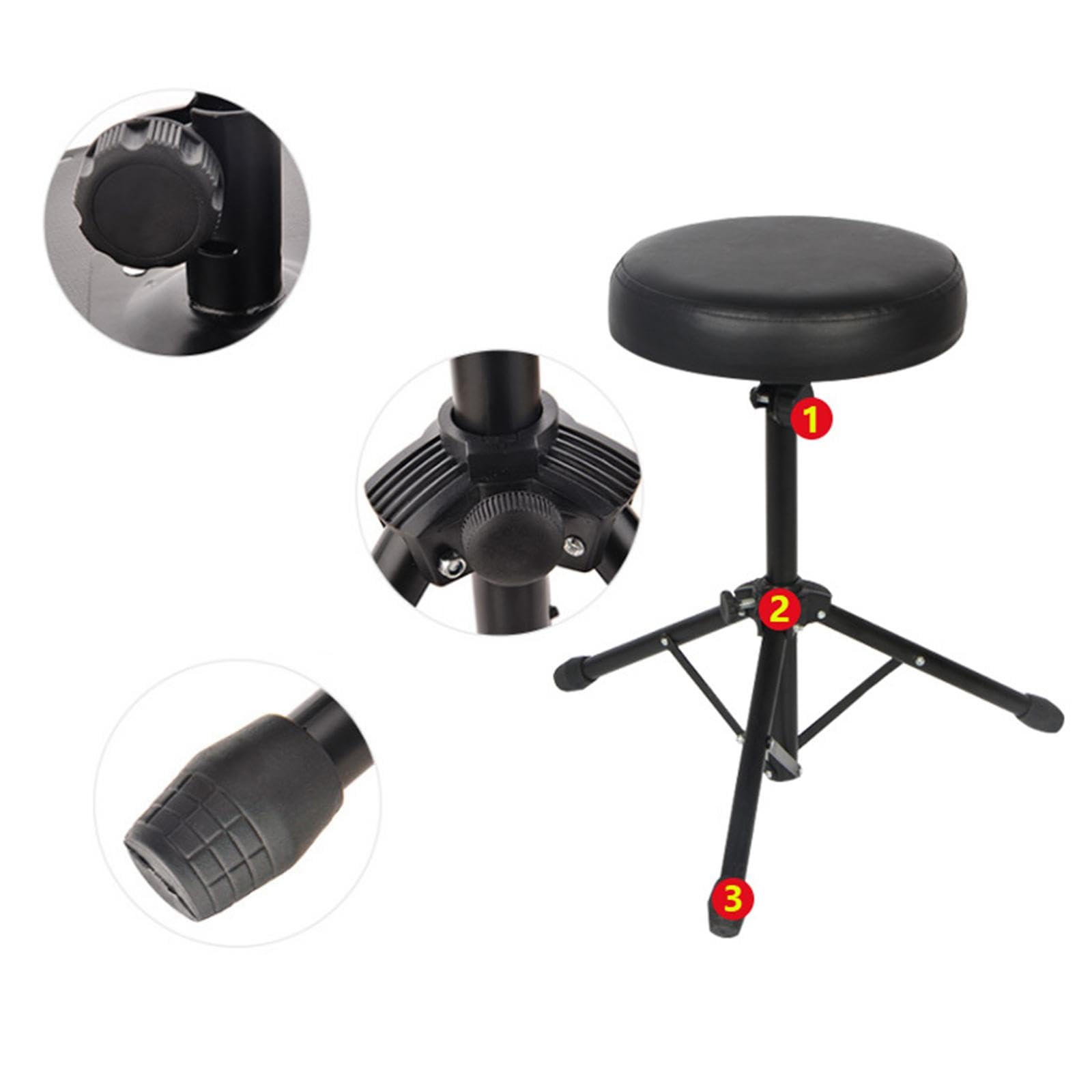 Trono de Batería, Banco de Música, Plegable, Cómodo, Antideslizante, Acolchado, Asiento de Batería Fabricado en PU para Práctica de Espectáculos,