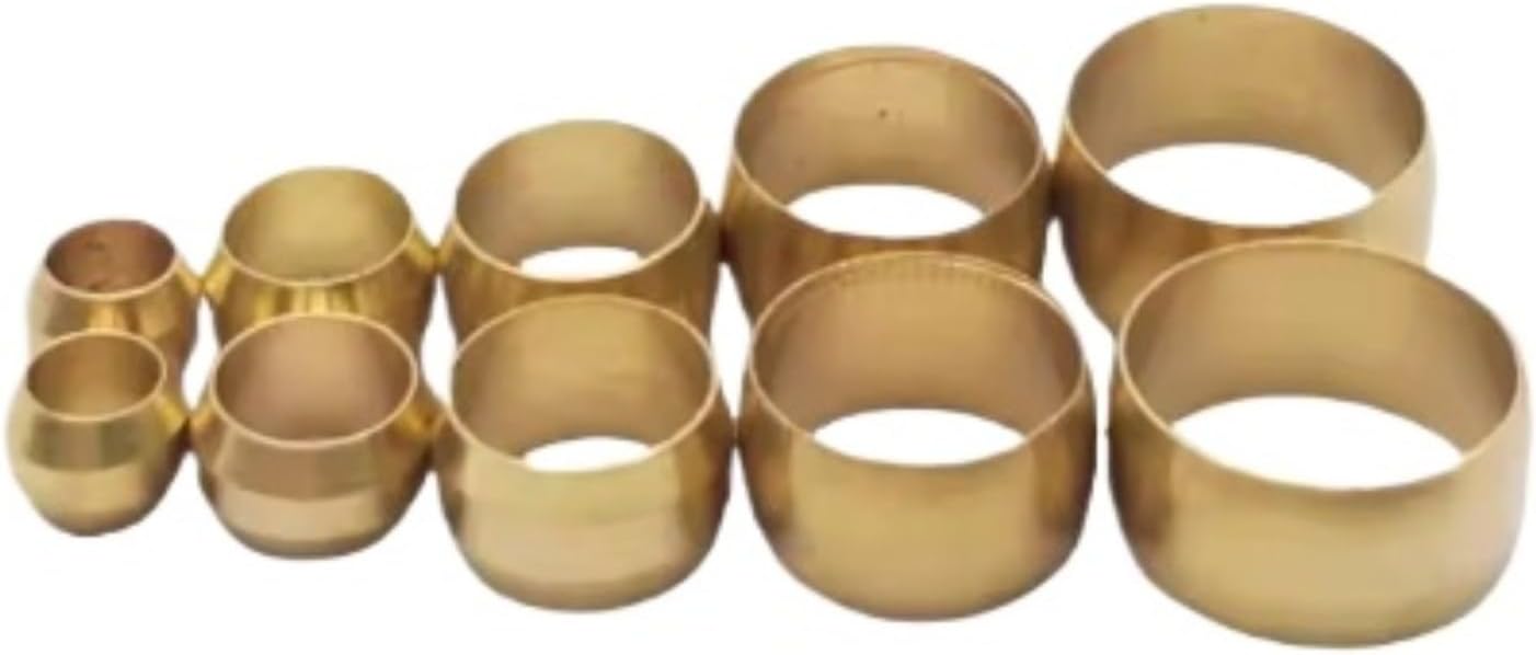 50pcs 1/4 3/8 1/2 Inch Tube OD Brass Compression Ferrule Sleeve Fitting Hose Inner Diameter 6mm(6.35mm)