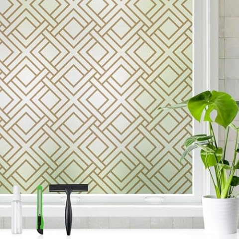 DKTIE Modern Geometric Patterns Stained Glass Window Film Privacy Day and Night, Office Meeting Room Dedicated, Two-Way Window Privacy Film Decorative (C575, 17.7" x 78.7" (with Tools)) Cover