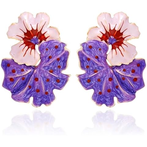 Aksod Large Flower Earrings Studs Dangle Purple Enamel Statement Earrings Big Exaggerated Floral Earrings Jewelry for Women (Purple) Cover