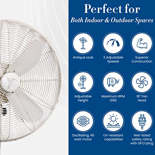 Decobreeze Pedestal Standing Fan, 3-Speed Oscillating Fan With Adjustable Height, Providence, Antique Fan, 18 Inches #TOP2