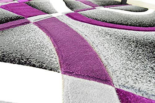 Planet Rugs Premium 3D Effect Hand Carved Thick Modern Contemporary Abstract Area Rug Design 2305 Purple 2'7''X4' #TOP6