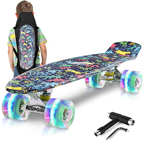 Kqpoinw Kids Skateboard,22" Complete Skateboards For Kids,Teens,Girls,Boys,Beginners,Skate Board,Penny Boards With Dinosaur Pattern,Colorful Light Wheels,Skate Tool,Tote Bag,Ideal Gift For Girls,Boys. #TOP2