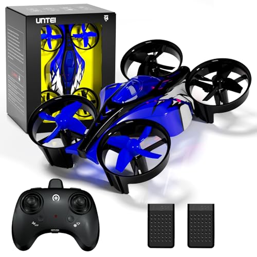 UNTEI 2 In 1 Mini Drones for Kids Remote Control Drone with Land Mode or Fly Mode, LED Lights,Auto Hovering, 3D Flip,Headless Mode and 3 Batteries,Toys Gifts for Boys Girls (Blue)