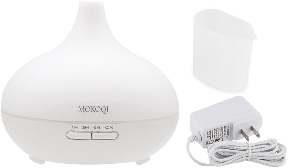 MOKOQI 300ml 9-10 Hours Aromatherapy Essential Oil Diffuser Ultrasonic Aroma Humidifier with Waterless AUTO Shut Off Function and 7 Color Changing LED and 4 Timers and BPA Free for Yoga Office Bedroom