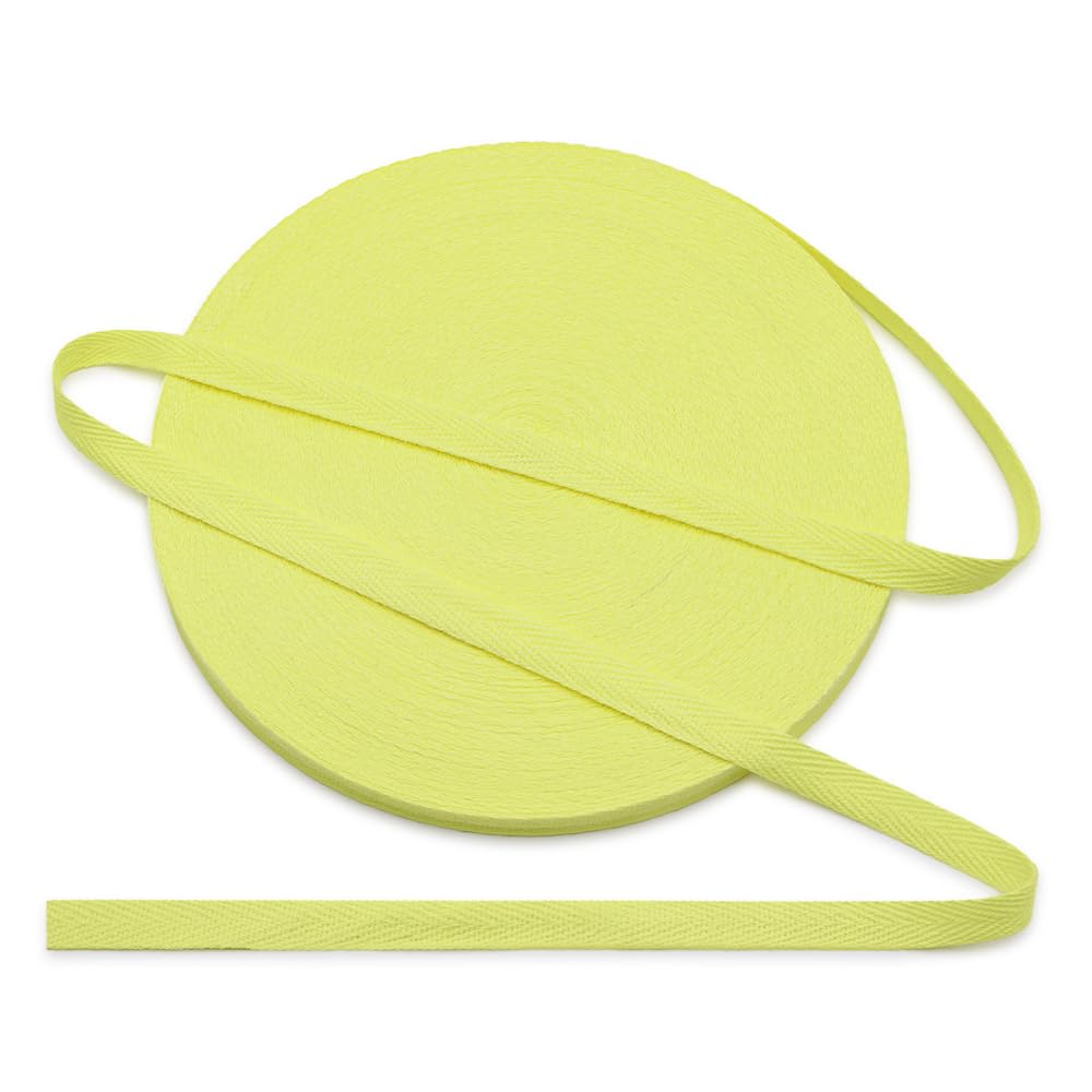 Jamsinmu Cotton Bias Binding Tape 10 mm, Herringbone Tape Cotton Tape with Herringbone Pattern, Cotton Strap Tape 10 mm, Cotton Ribbon 1 cm, Yellow C605, 45 Yards