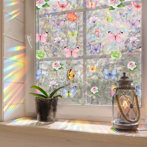 Vinilo decorativo para ventana mariposa y flores 15.75 x 40 in miniatura 1