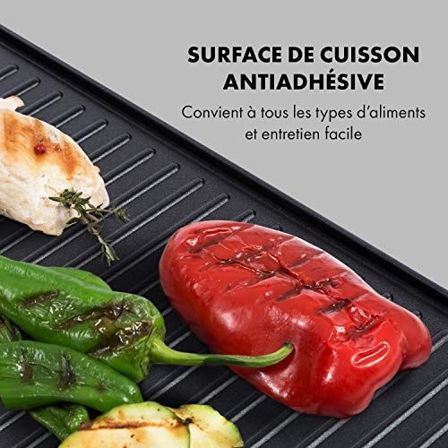 Klarstein Porterhouse - Barbecue électrique, Montée en température rapide, Concept Easy Grill, 2200 watts, Tablettes latérales amovibles, Surface anti adhésive, Noir