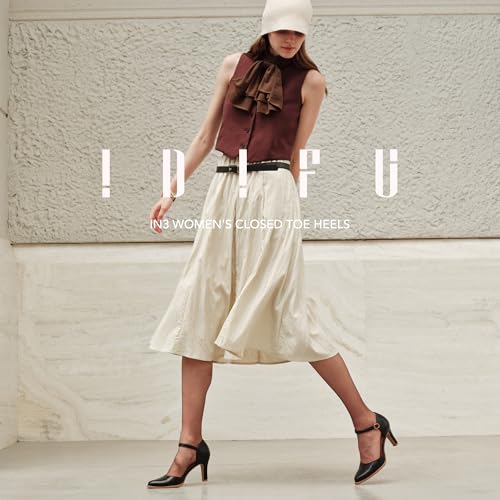 IDIFU Black Closed Toe Chunky High Heels – Comfortable Dress Shoes for Women angle 2
