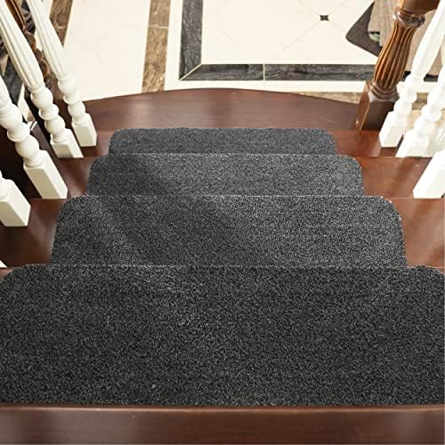 COSY HOMEER Stair Treads Non-Slip Carpet Mat 28inX9in Indoor Stair Runners for Wooden Steps, Stair Rugs for Kids and Dogs, 100% Polyester TPE Backing 10pcs,Black