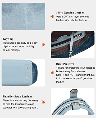 Over Earth Genuine Leather Shoulder Tote Bag For Women Soft Hobo Womens Purses And Handbags(O191E Sky Blue/Dark Blue) #TOP6