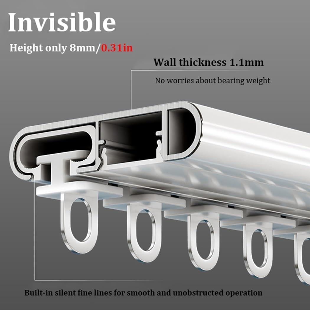 Aluminum Extra Thin Ceiling Tracks, Sliding Door Curtain Rod No Drill, for Bathroom/Bay Window/Closet Dorm/Doorway, Curtain Track Set with Accessories(130cm/4.2ft)