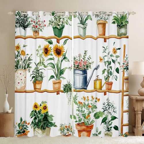 Erosebridal Potted Plant Blackout Curtains 2 Panels,38" W x 45" L for Women Men Adults,Watercolor Printed Curtains,Sunflower Rose Flowers Window Curtains & Drapes,Vintage Farmhouse QWindow Treatments