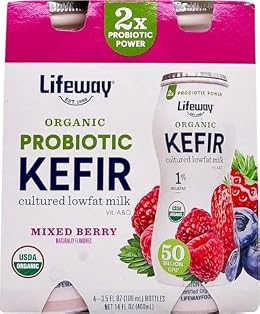LifeWay Kefir Multi Pack Organic Low Fat Mixed Berry, 3.5 Fl Oz, 4 Count