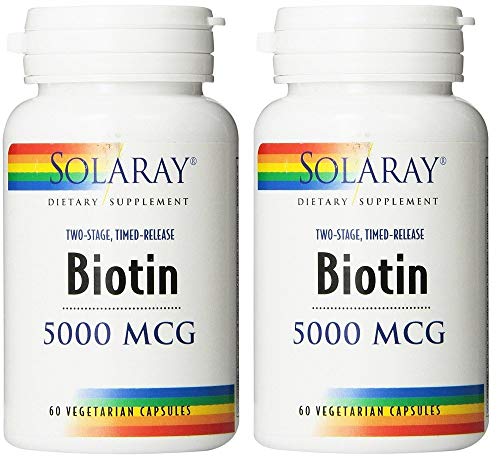 Two Stage, Timed Release Biotin 5000mcg Solaray 60 VCaps, 2 Pack