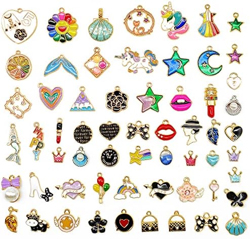 JANMIN 60pcs Charms Pendants, Assorted Gold Plated Enamel Charms Pendants for Jewelry Making Bracelet Necklace Earrings Bangles, DIY Art Craft, (CA-JAM-0004)