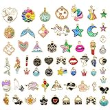 JANMIN 60pcs Charms Pendants, Assorted Gold Plated Enamel Charms Pendants for Jewelry Making Bracele