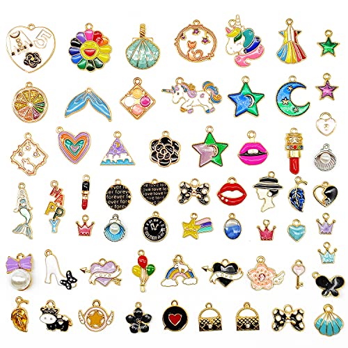 Janmin 60Pcs Charms Pendants, Assorted Gold Plated Enamel Charms Pendants For Jewelry Making Bracelet Necklace Earrings Bangles, Diy Art Craft, (Ca-Jam-0004) #TOP1