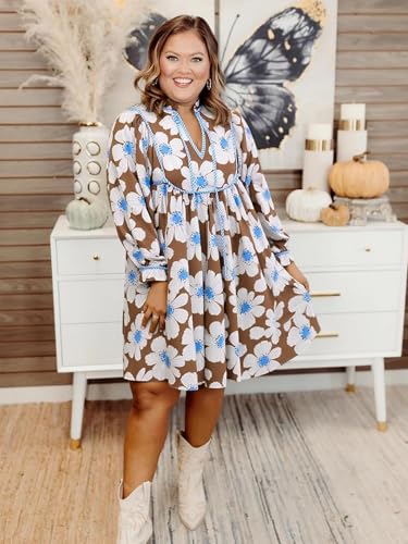 Image of Cicy Bell Womens Floral Mini Dresses 3 /4 Balloon Sleeve V Neck Flowy Babydoll Dress Summer Beach Vacation Boho Outfits