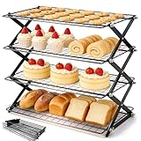 Kryvella 4 Stöckiges Abkühlgitter, Kuchengitter Auskühlgitter rechteckig 45.5 x 25 cm, Kühlgitter für Gebäck, Kekse und Muffins, Küche Backen Zubehör platzsparend faltbar