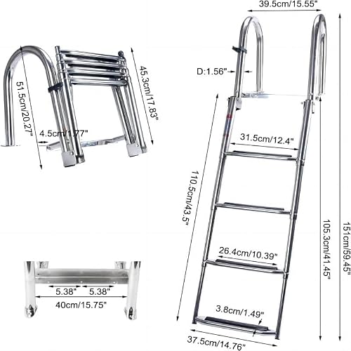 Stainless Steel 4 Step Folding Marine Ladder Heavy Duty Telescoping Ladder for Boat Yacht Dock
