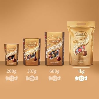 Lindt & Sprüngli Lindor Balls Gold Assortment, 3 Pack (3 x 1kg)