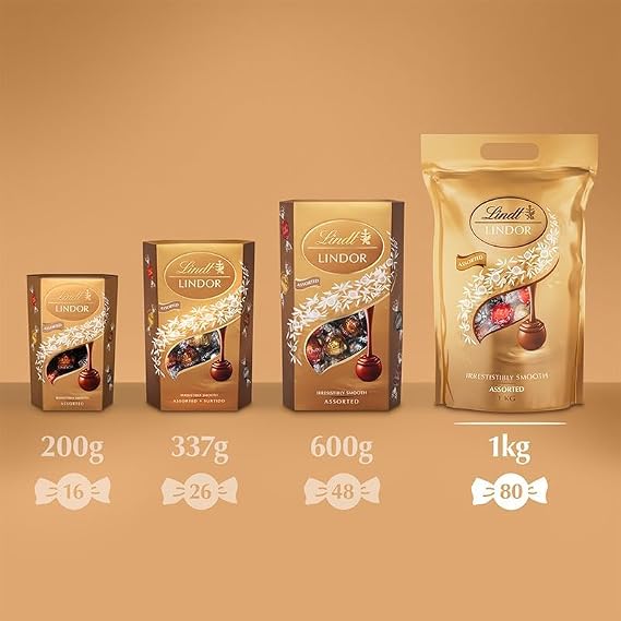 Lindt & Sprüngli Lindor Balls Gold Assortment, 3 Pack (3 x 1kg)