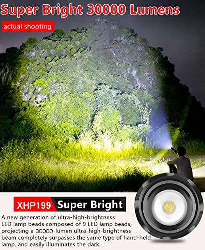 ASORT Torches LED Super Bright 30000 Lumens,High Power Brightest USB Rechargeable Torch,Tactical Flashlight with XHP199 5 Modes,for Camping Hiking Emergency (with 26650 Battery)