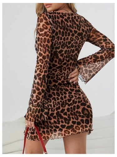 Image of Milumia Women's Leopard Print Mini Dress Y2k Bell Long Sleeve Cheetah Short Dresses Going Out Party Clubbing Outfits