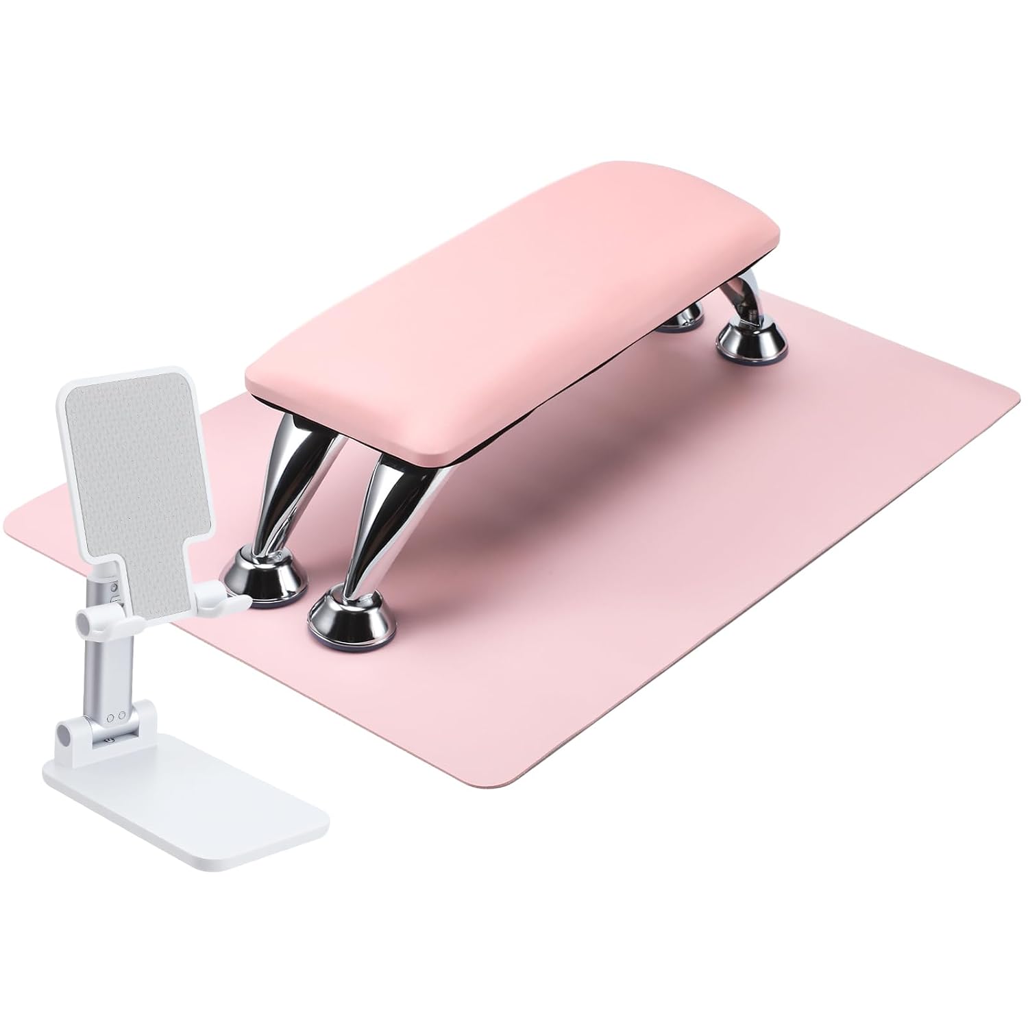 Demissle Nail Arm Rest Cushion Set 3 Pieces Detachable Manicure Hand Rest Waterproof Nails Art Table Mat & Adjustable Cell Phone Stand Comfort Nail Tech Accessories for Home and Salon Use