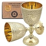 Vintage Handmade Brass King's Royal Chalice Embossed Cup 6 inch Goblet (PACK OF 1)