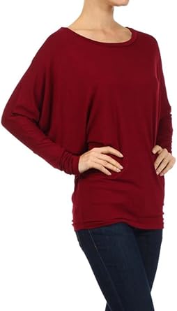Private Label WOMEN'S Jersey Knit Dolman Tunic Top MADE IN USA (Medium, Burgundy)