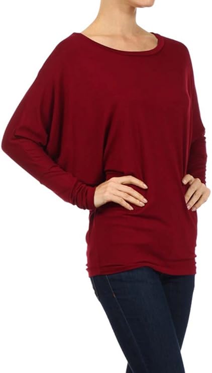 Private Label WOMEN'S Jersey Knit Dolman Tunic Top MADE IN USA (Medium, Burgundy)