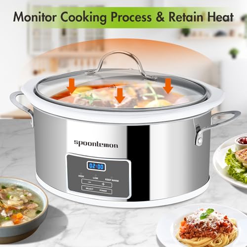 Spoonlemon 6 Qt Slow Cooker, 240W Stainless Steel Electric Crock Cooker With Digital 20H Timer & 3-Level Heat Settings thumb #4