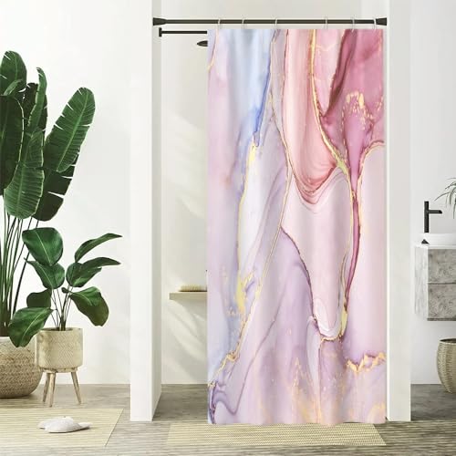 Uiiooazy Cortina de Ducha de Mármol, Cortina de Ducha de Rosa Oro Abstracto Arte Moderno Cortina de Ducha Anti Moho Impermeable Polyester Lavable Cortina de baño con Ganchos 90x180cm