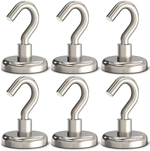 GREATMAG Magnetic Hooks Heavy Duty, 100 lbs Strong Hooks for Hanging, Magnet with Hook for Cruise, Grill, Fridge, Pack of 6