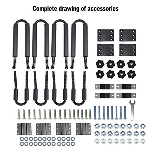 2 Pairs Kayak Rack J-Bar Car Roof Rack For Canoe Carrier Sup Paddle Surfboard Mount On Car Suv And Truck Crossbar， Includes 4 Pcs 8Ft Roof Rack Tie Down Cam Straps. #TOP3