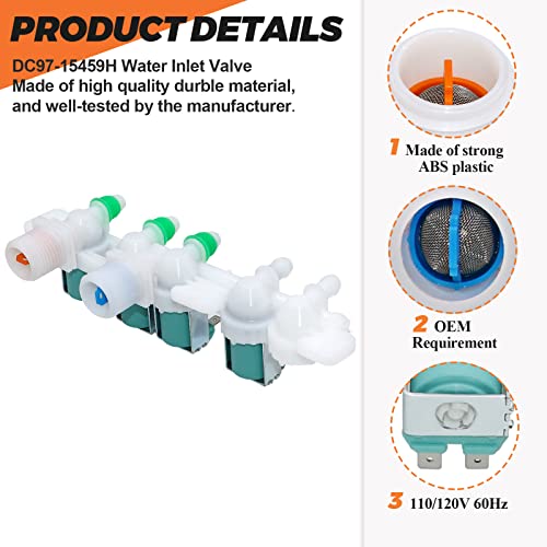 2026 Upgrade DC97-15459H Water Inlet Valve Fit for Samsung Washer, Replace AP5621731, PS4220862, EAP4220862, For WA45H7000AW/A2 WA45M7050AW/A4 WA400PJHDWR/AA WA50R5400AV/US - 5 Years Warranty by Beaquicy - Used condition - Image 3